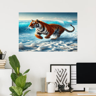 Poster Perseguição Selvagem do Tigre no Oceano