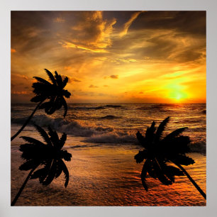POSTER PERSEGUINDO PAISAGENS OCEÂNICAS DO PÔR DO SOL NATU