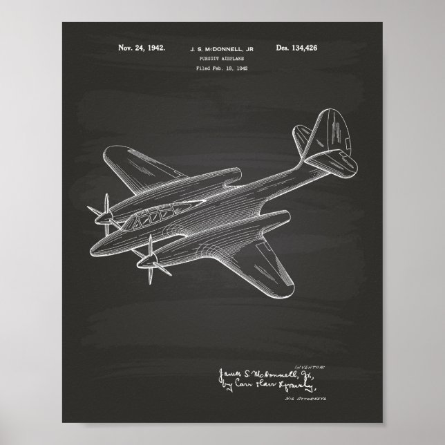 Poster Perseguit Airplane 1942 Painéis de arte patenteado (Frente)