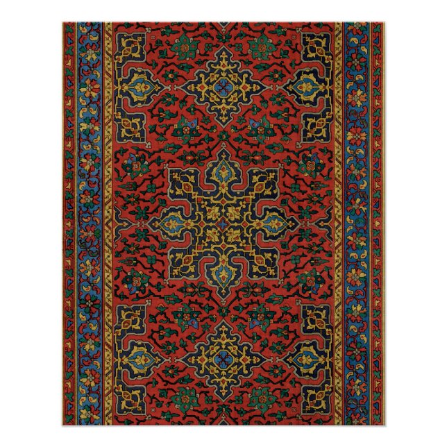 Pôster Pérsia Rug Carpet Red Blue Classic (Frente)