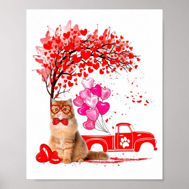 Poster Persian Cat Heart Tree Valentines Day  (Frente)