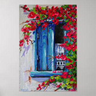 Poster Persianas azuis com Bougainvillea