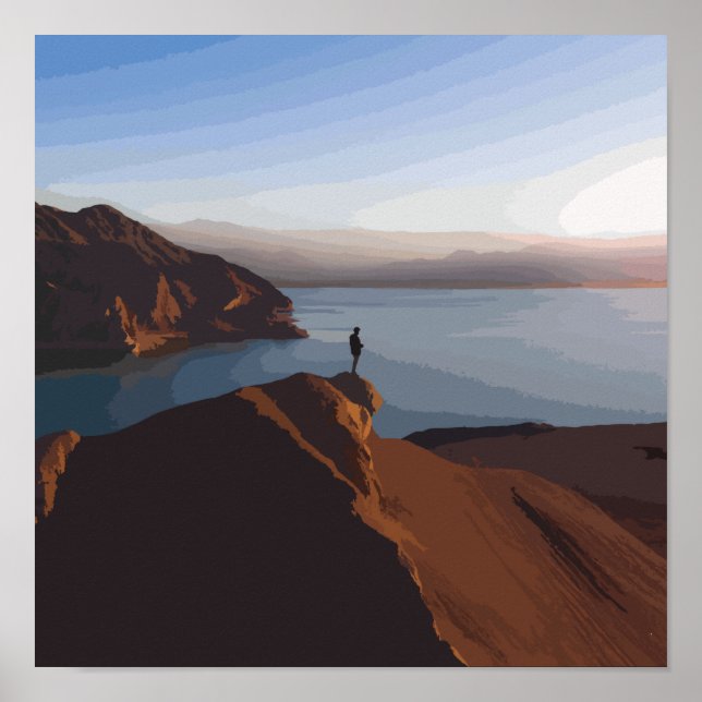 Poster Person Standing on Brown Rock Formation Near Body (Frente)