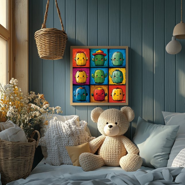 Poster Personagem de Cacto Divertido em Grid para Decoraç (Criador carregado)
