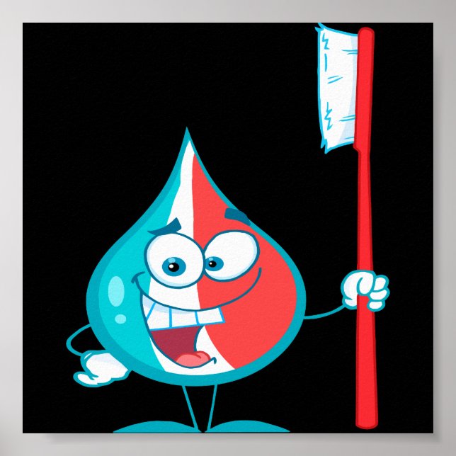 Pôster Personagem de creme dental segurando uma escova de (Frente)