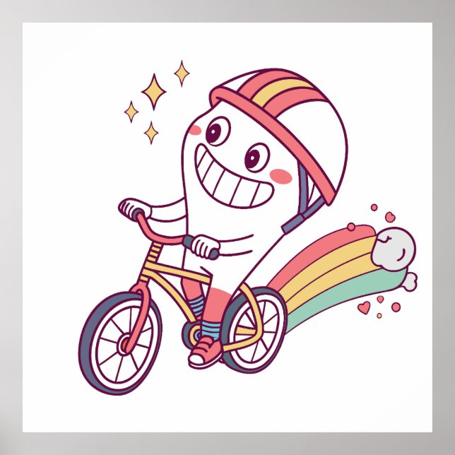 Poster Personagem de desenho animado alegre na Bicicleta  (Frente)