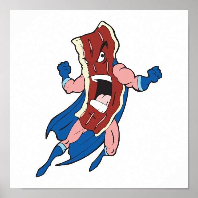 Poster personagem de desenho animado bacon super-herói (Frente)