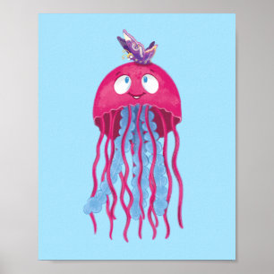 Poster Personagem de desenho animado de Água-viva Rosa Fo
