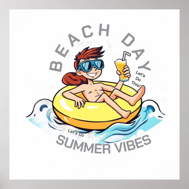 Poster Personagem de desenho animado no Dia da Praia no A (Frente)