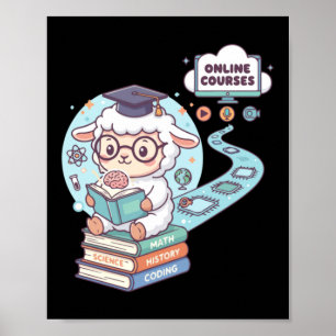 Poster Personagem de Ovelha Fofa Aprendendo Cursos Online