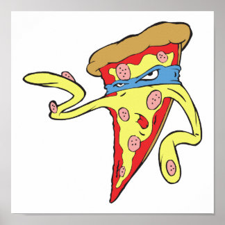 Poster personagem de pizza de pepperoni do super-herói bo