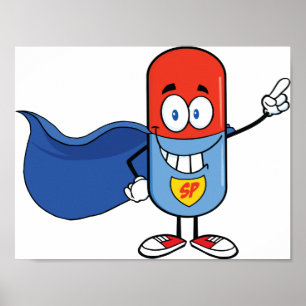 Poster Personagem Herói Cartoon da Super Pílula
