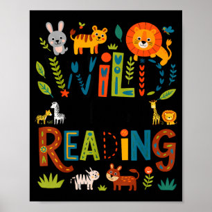 Poster Personagem infantil de estampa animal lendo um liv