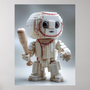 Poster Personagem mascote de beisebol voxel