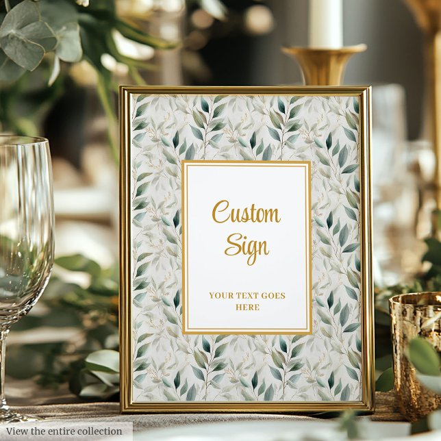 Poster Personalidade de Casamento Dourado de Folhagem Rom (Romantic Sage Green Gold Foliage Wedding Custom Poster)