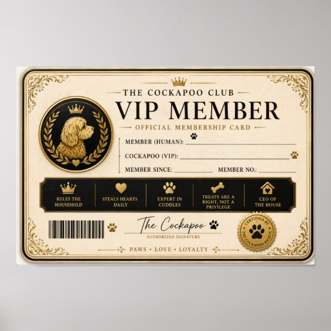 Poster Personalised Cockapoo Membership Card Gift (Frente)