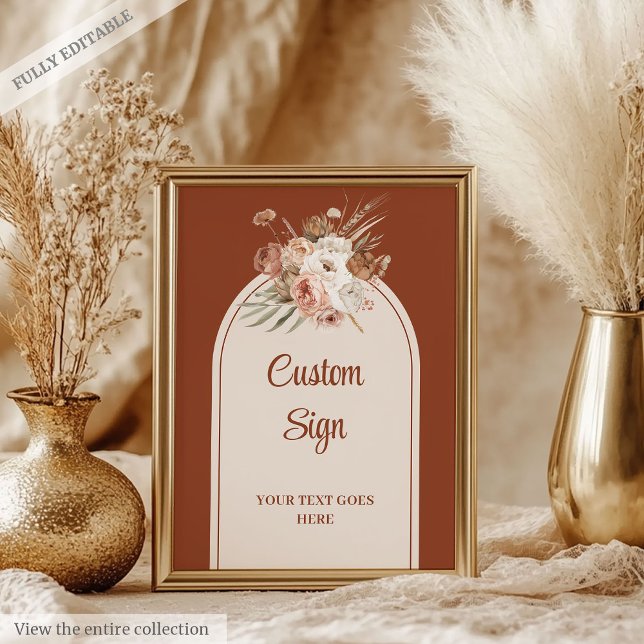 Poster Personalização do Arco do Luxo Terracotta Pampas S (Luxury Terracotta Pampas Sage Boho Arch Custom Sign)