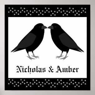 Poster Personalização do Casamento Gótico Beijando Ravens