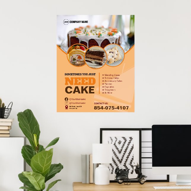Poster Personalizada de Serviços de Bakery (Escritório em casa)
