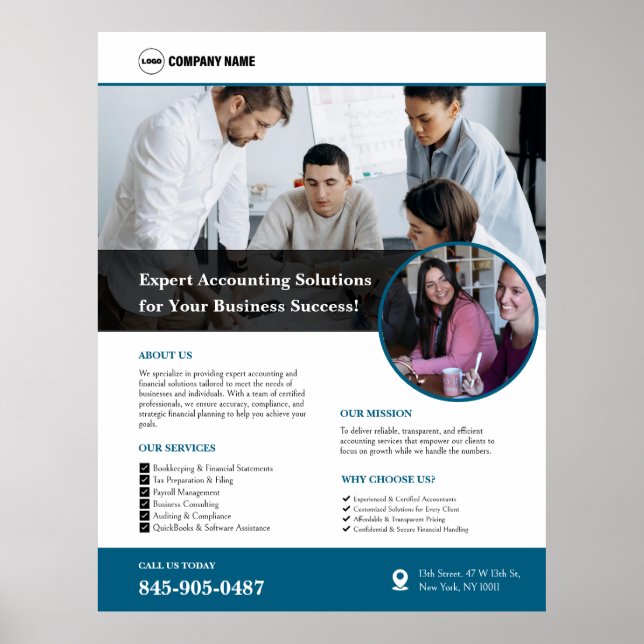 Poster Personalizada dos Serviços de Contabilidade (Frente)