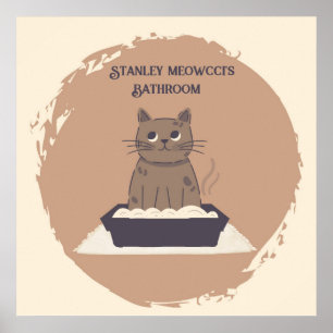 Poster personalizado, banheiro de gato, gato marro