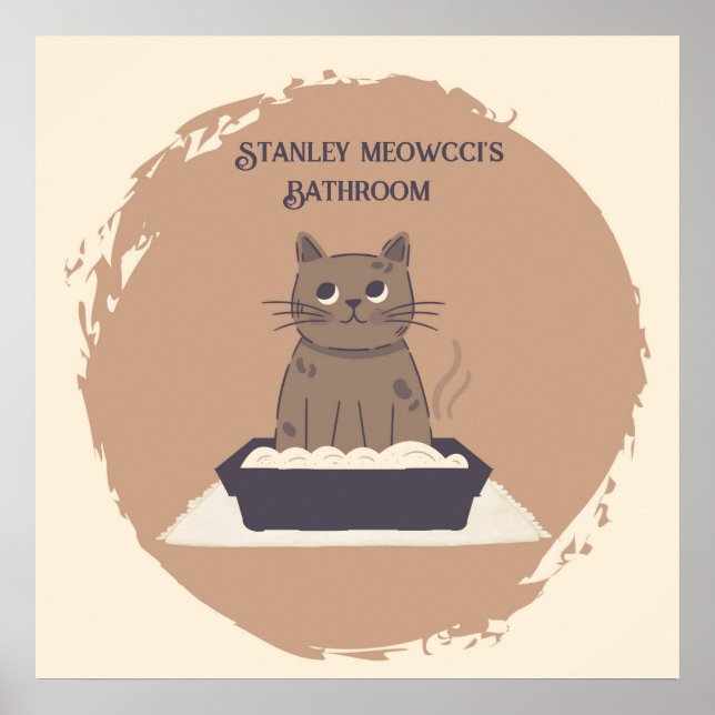 Poster personalizado, banheiro de gato, gato marro (Frente)
