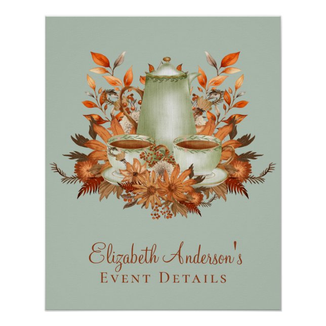 Pôster Personalizado Boho Terracotta Floral Sage Favor do (Frente)