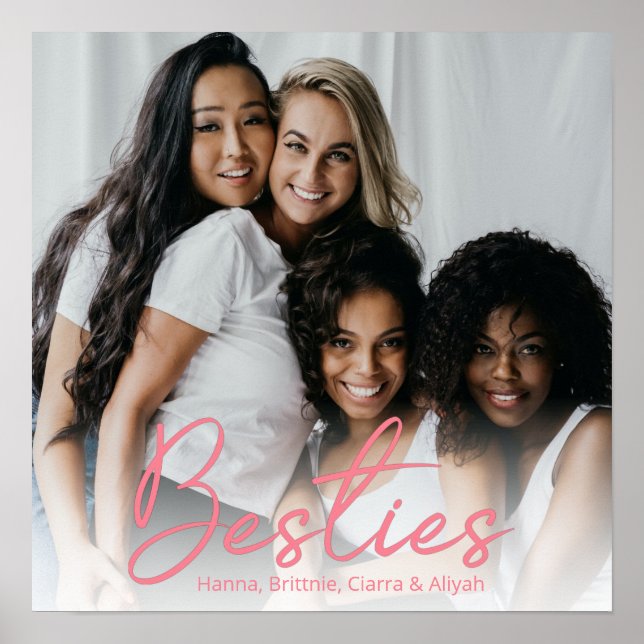 Pôster Personalizado com Foto e Letra Rosa 'Bestie (Frente)