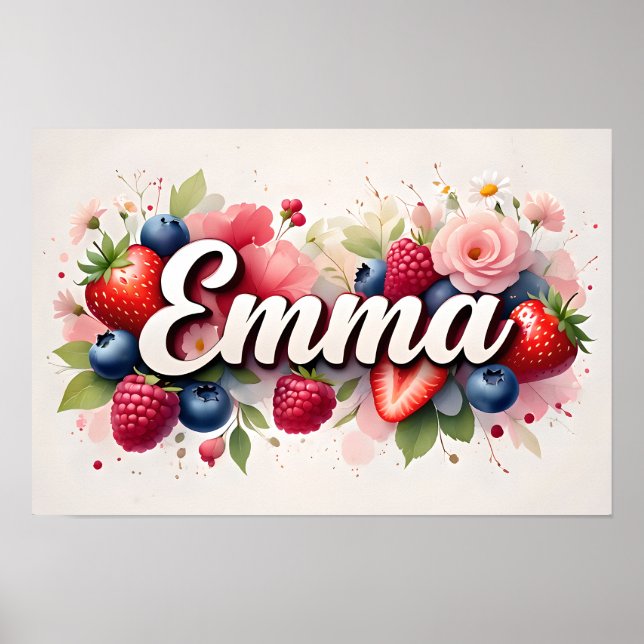 Pôster Personalizado com Nome Floral de Frutas Ver (Frente)