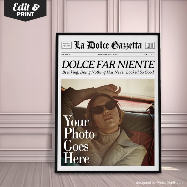 Poster Personalizado Da Parede De Jornais Dolce Fa (Custom Trendy Newspaper Print, Dolce Far Niente, La Dolce Vita, Italian Summer Wall Art)