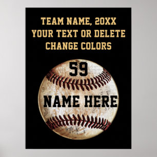 Poster personalizado de beisebol preto e Dourado