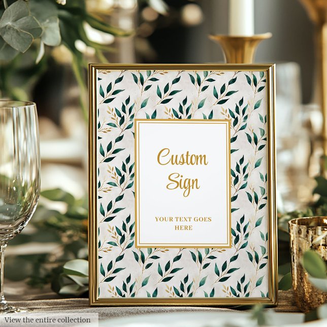 Poster Personalizado de Folhagem Dourada Clássica  (Classic Forest Green Gold Foliage Custom Poster)
