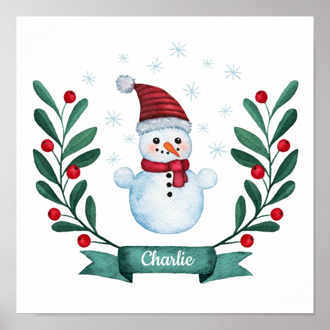Poster Personalizado de Neve de Aquarela de Natal (Frente)