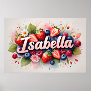Pôster Personalizado de Nome com Flores de Morango