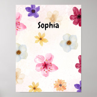 Pôster Personalizado de Nome Floral com Aquarela S