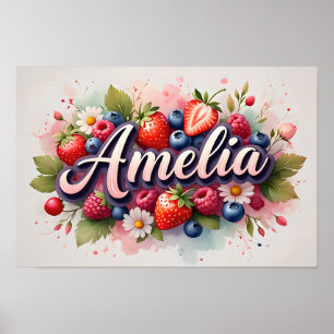 Poster Personalizado de Nome Floral de Frutas "Ame