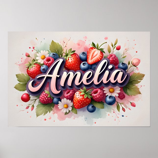 Pôster Personalizado de Nome Floral de Frutas "Amé (Frente)