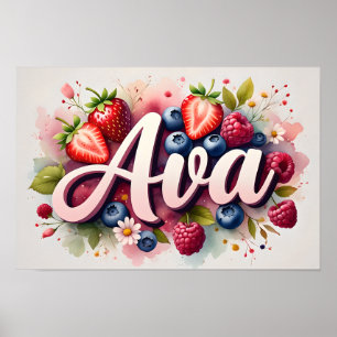 Pôster Personalizado de Nome Floral de Frutas "Ava