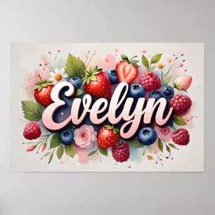 Pôster Personalizado de Nome Floral de Frutas "Eve
