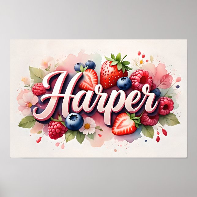 Pôster Personalizado de Nome Floral de Frutas "Har (Frente)