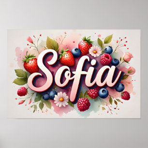 Poster Personalizado de Nome Floral de Frutas Verm