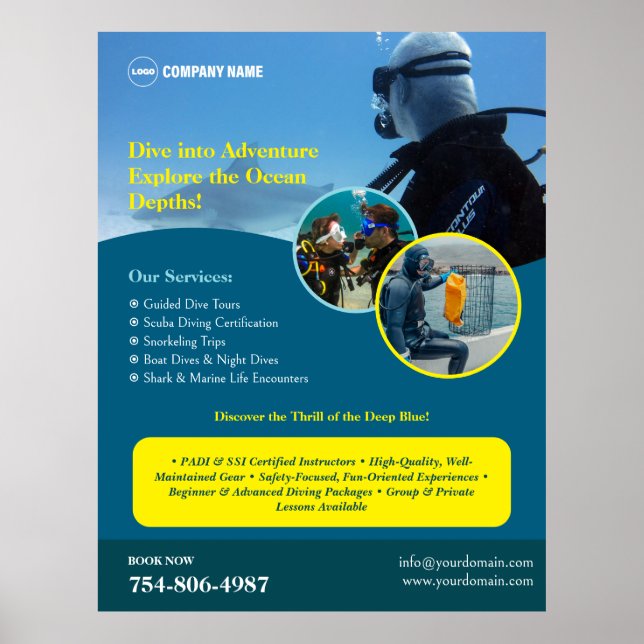 Poster personalizado do curso de mergulho Scuba (Frente)