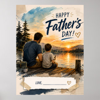 Pôster Personalizado do Pai e do Filho Pescando no
