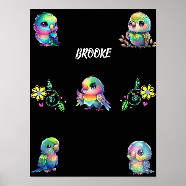 Poster personalizado do Rainbow Bird e Flores (Frente)