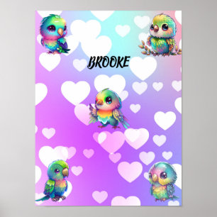 Poster personalizado do Rainbow Bird & Hearts
