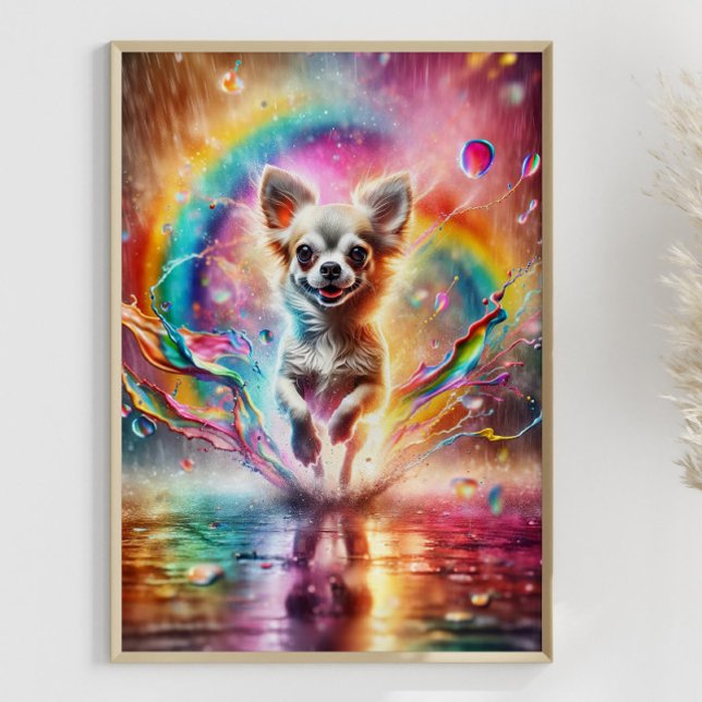 Poster Personalizado para Arte Colorida Chihuahua Rainbow (Framed example)