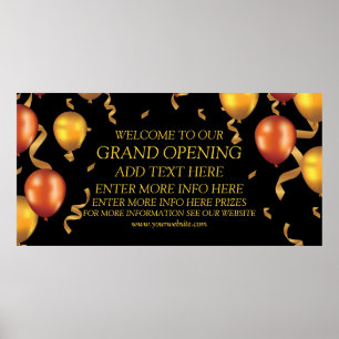 Poster Personalizar Balões Dourados Fitas Loja de Inaugur