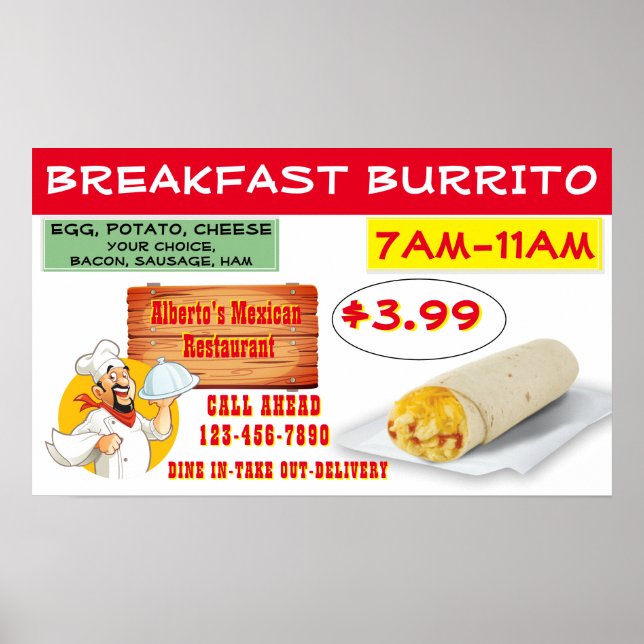 Poster Personalizar Burrito de Café da Manhã de Restauran (Frente)