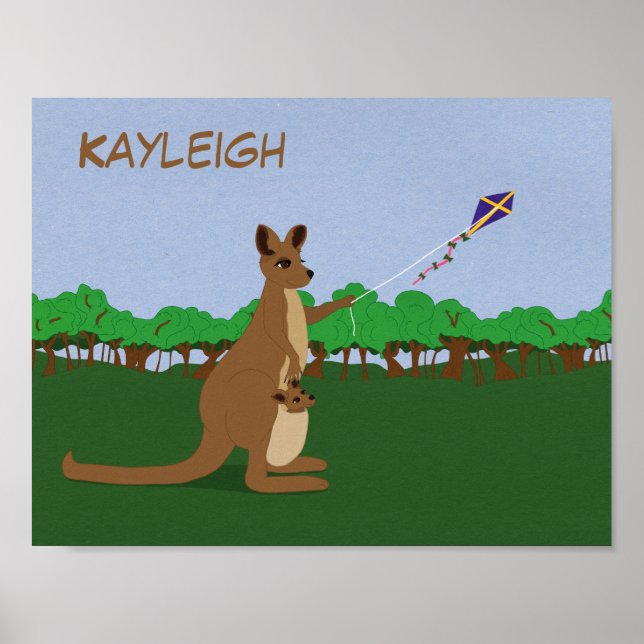 Poster Personalizar Cartoon Kangaroos voando uma pipa (Frente)
