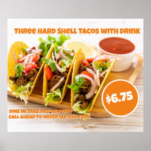 Poster Personalizar Comida Mexicana Tacos de Casca Dura B